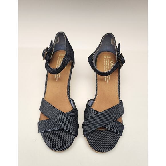 Toms Sandals Women's Sienna Criss Cross Straps Black Wedge Buckle Sandals 7.5 - Picture 8 of 11